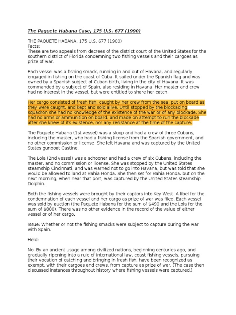 The Paquete Habana Case Digest PDF Prize (Law) Justice