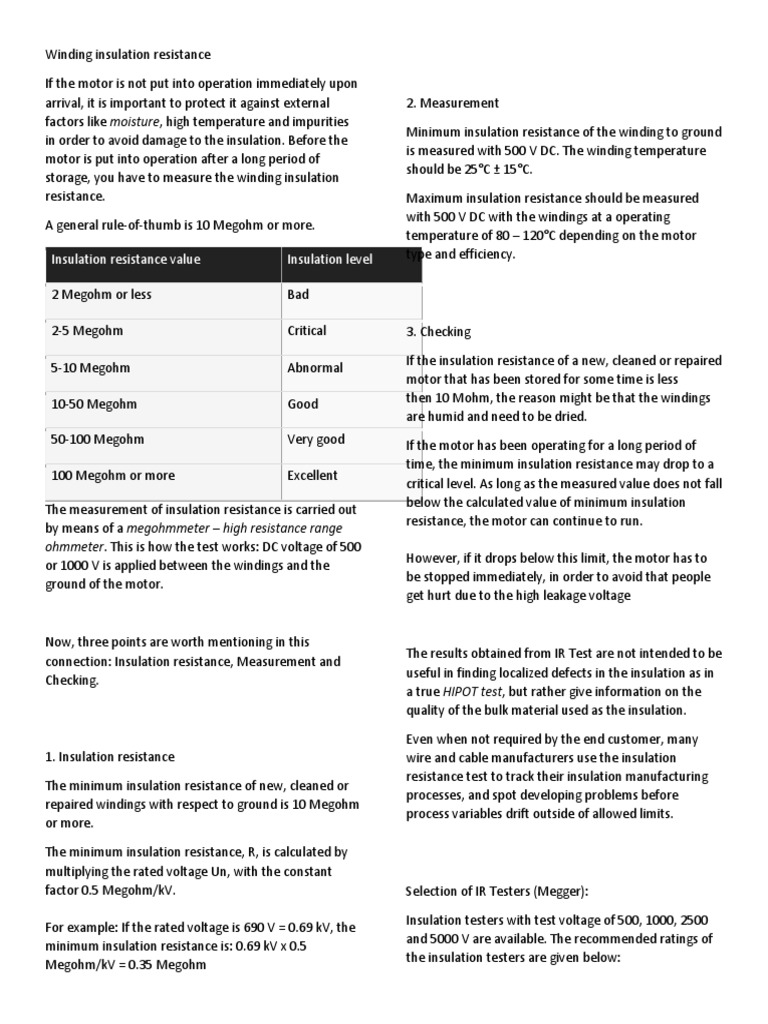 Insulation Resistance Value Insulation Level Ohmmeter. This Is How The Test Works DC Voltage