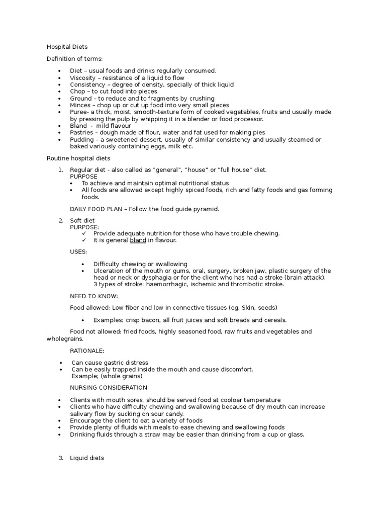 Hospital Diets | PDF | Dietary Fiber | Diet & Nutrition
