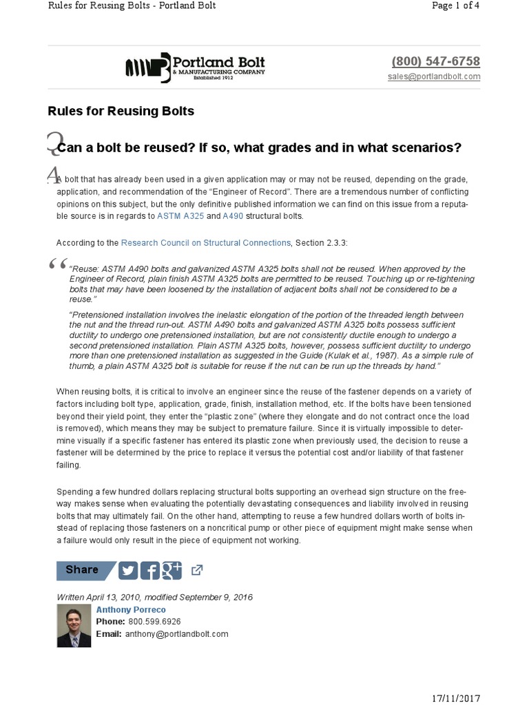 Rules For Reusing Bolts PDF Nut (Hardware) Screw
