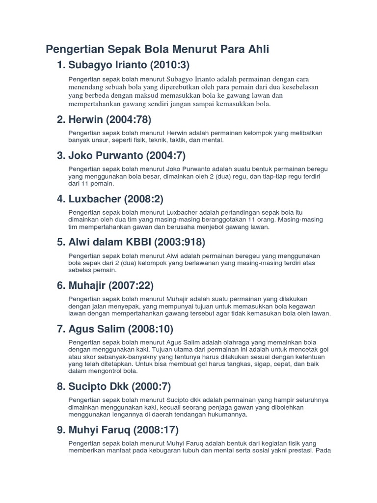 Pengertian Sepak Bola Menurut Para Ahli Docx
