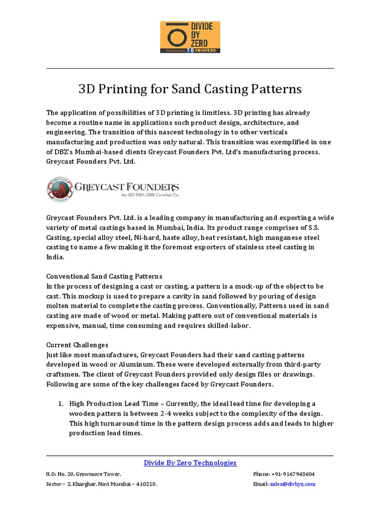 3D Printing Solutions for Sand Casting | PDF | 3 D Printing | Casting