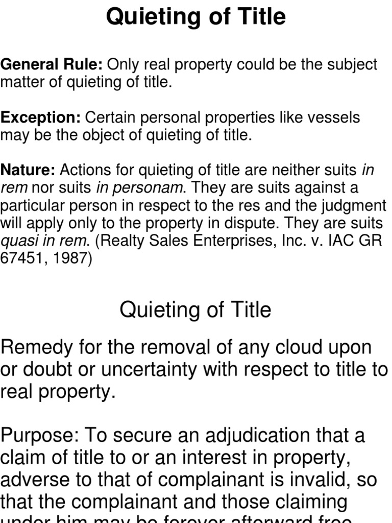 General Rule Only Real Property Could Be The Subject Matter of