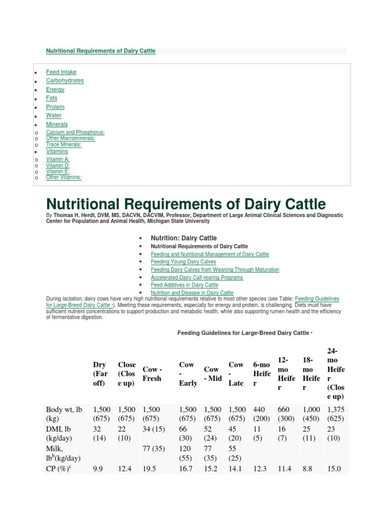 Cow nutional chart Dairy Cattle Dietary Fiber