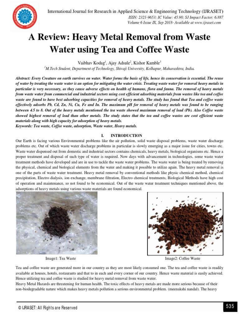 A Review: Heavy Metal Removal From Waste Water Using Tea and Coffee ...