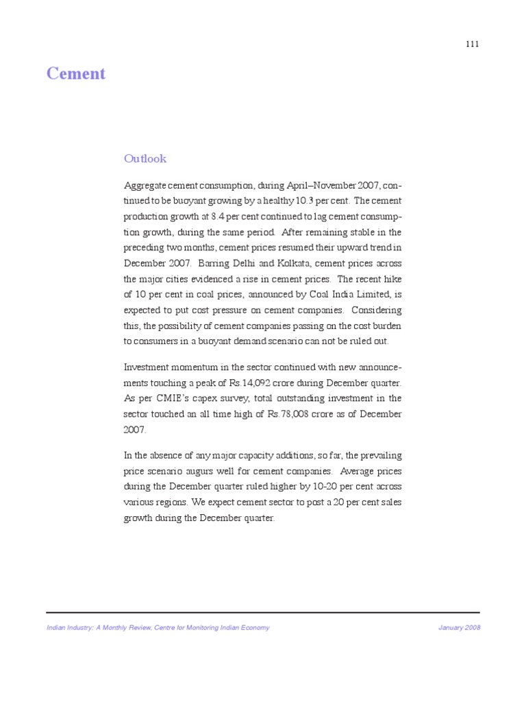 Cement Market Trends: Growth & Prices | PDF | Economy Of India | Cement