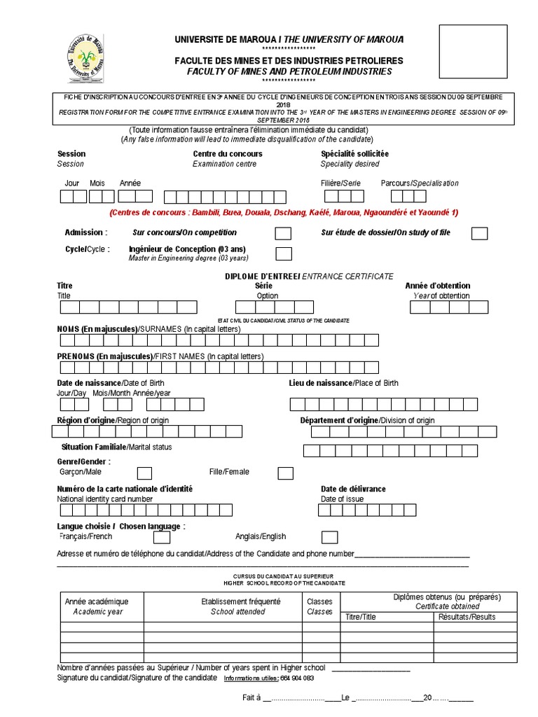 Fiche D'inscription Au Concours FMIP 3e Année PDF | PDF | Combustibles ...