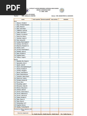 Grading Sheet