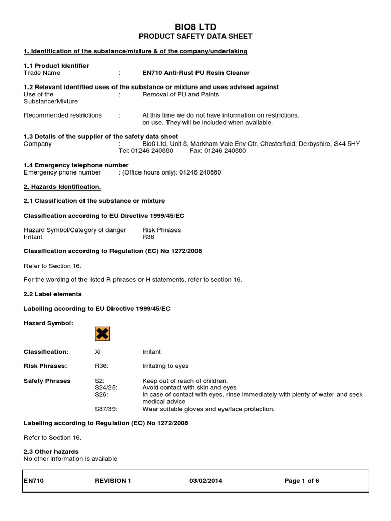 EN710 AntiRust Version MSDS Sheet PDF Carbon Toxicity