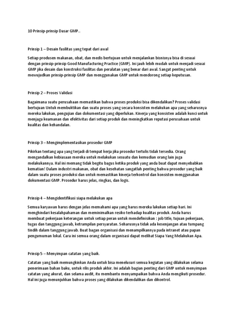 Dokumen Serupa Dengan 10 Prinsip Gmp