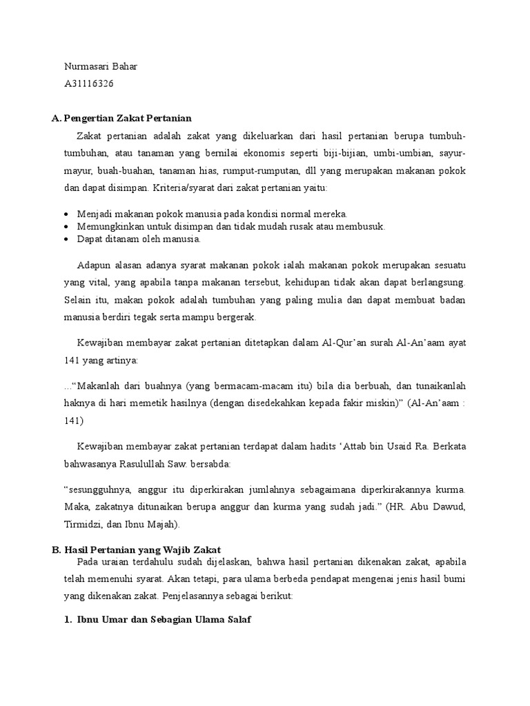 Pengertian Zakat Pertanian