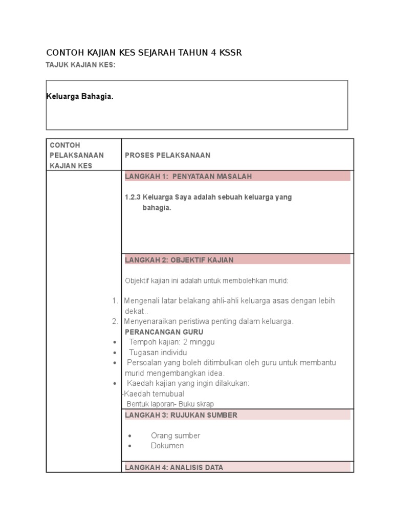 Contoh Kajian Kes Sejarah Tahun 4 Kssr Docx