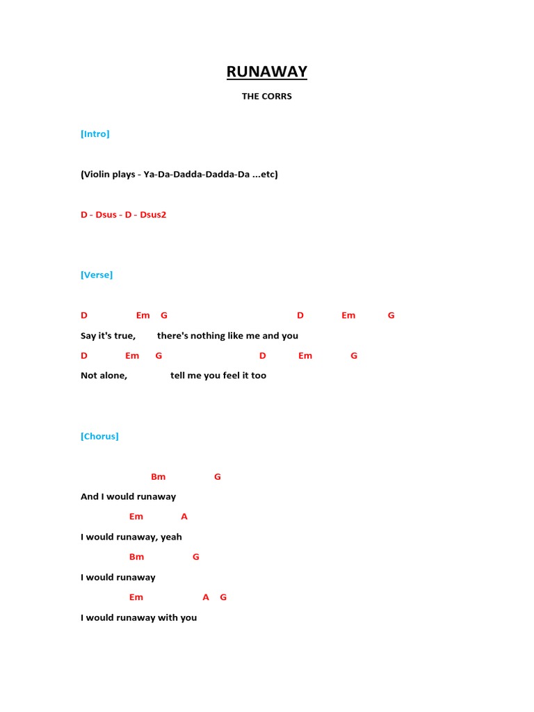 Runaway Chord Guitar | PDF | Song Structure | Popular Music