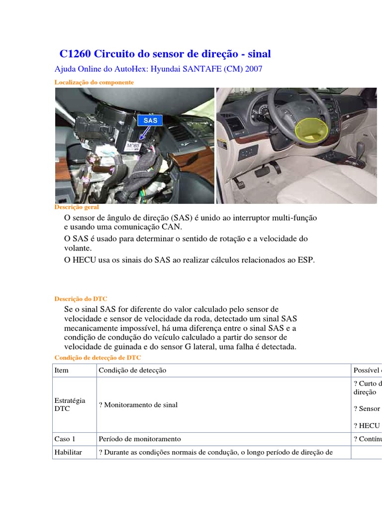 Erro C1260: Sensor de Direção Hyundai | PDF | Tempo | Velocidade