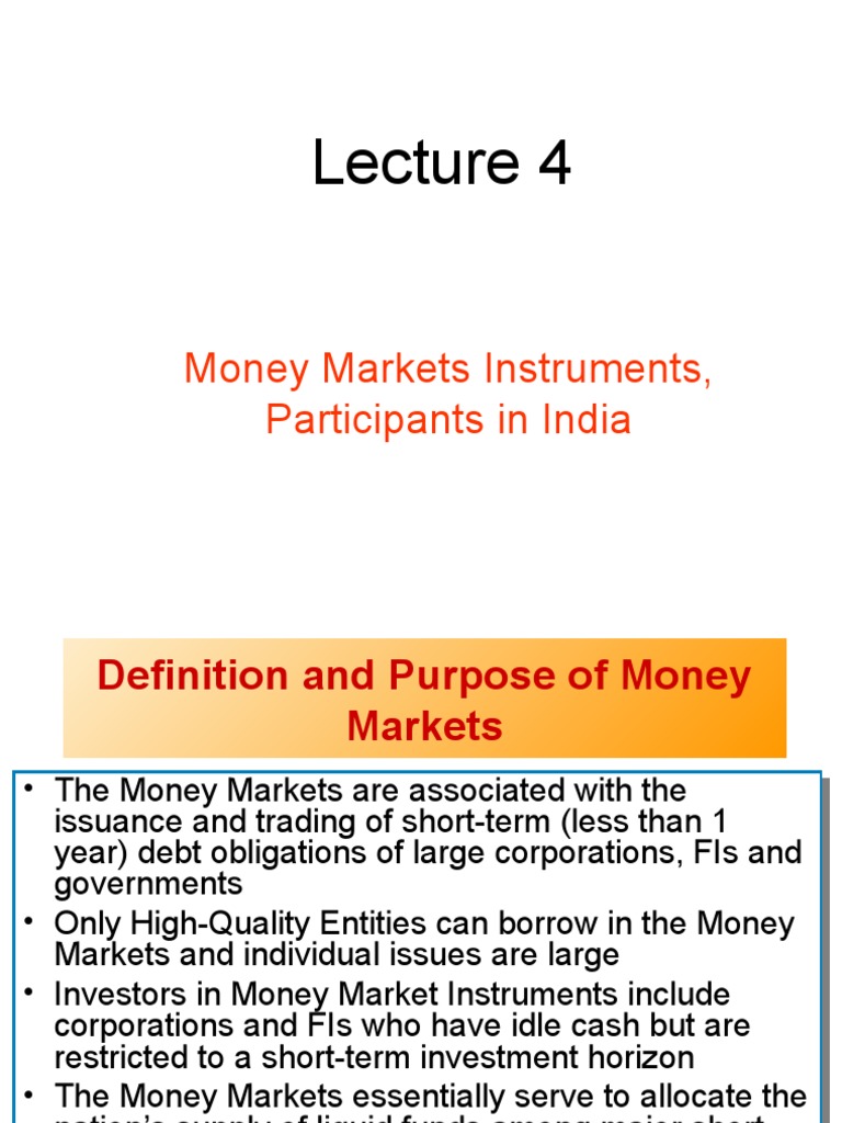 Overview of Money Market Instruments in India | PDF | Repurchase ...