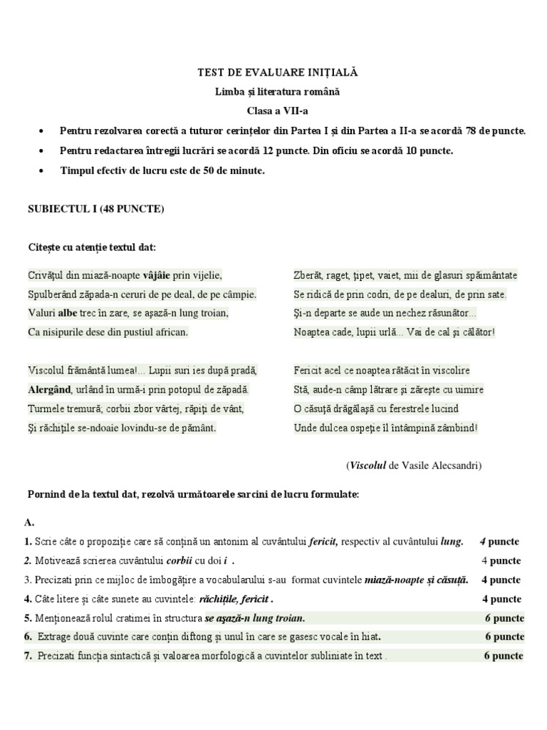 Test de Evaluare Initiala 7 | PDF