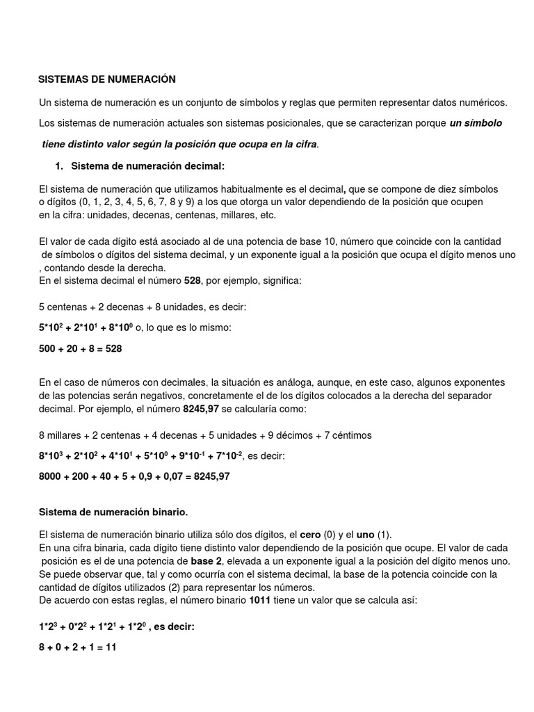 Sistemas De Numeracióndocx Bit Decimal