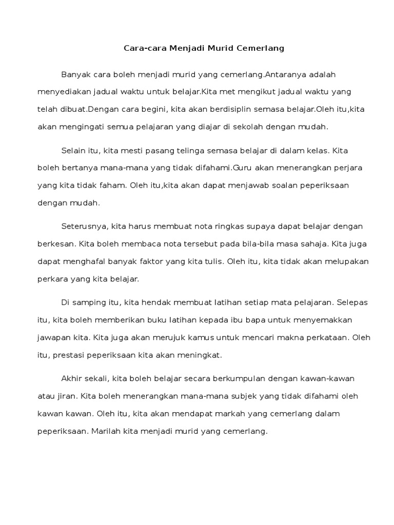 Cara Cara Menjadi Murid Cemerlang Pdf