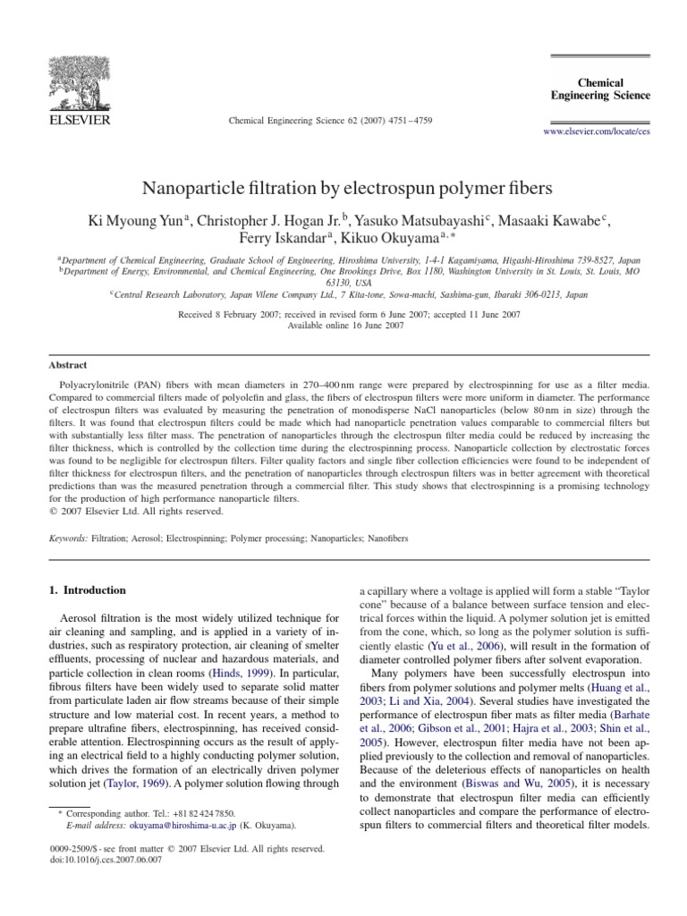 Nanoparticle Filtration by Electrospun Polymer Fibers | PDF ...