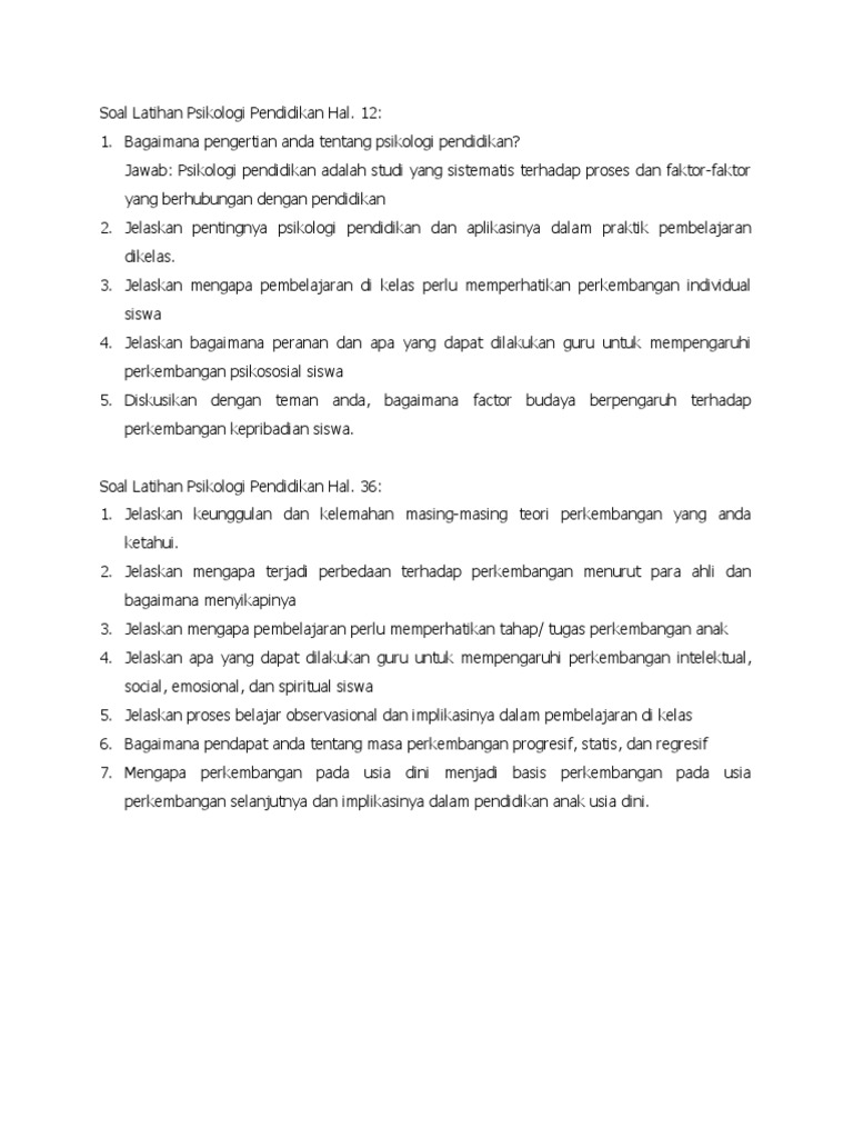 Soal Latihan Psikologi Pendidikan Hal