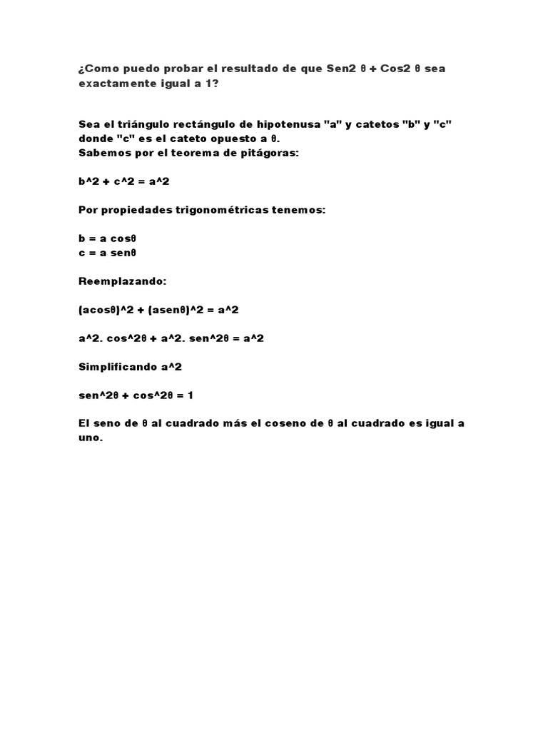 Sen2 θ + Cos2 θ sea exactamente igual a 1 | PDF