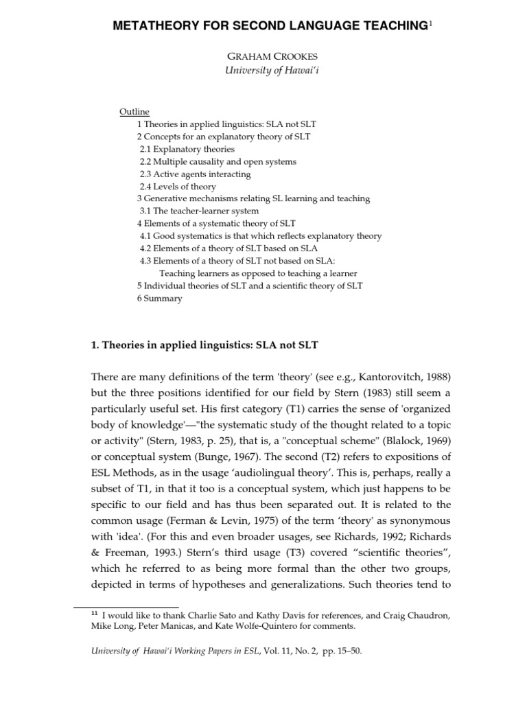 Metatheory for second language teaching university of hawai i