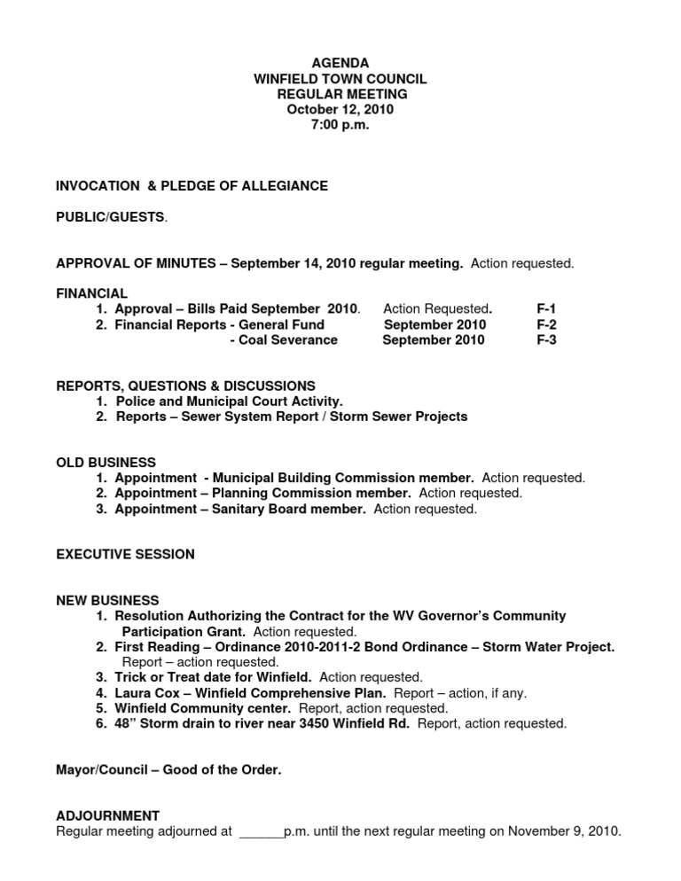 Winfield Town Council Meeting Agenda | PDF | Science & Mathematics