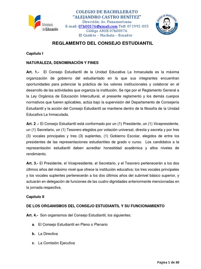 Reglamento del Consejo Estudiantil 2023 | PDF | Unión de Estudiantes ...