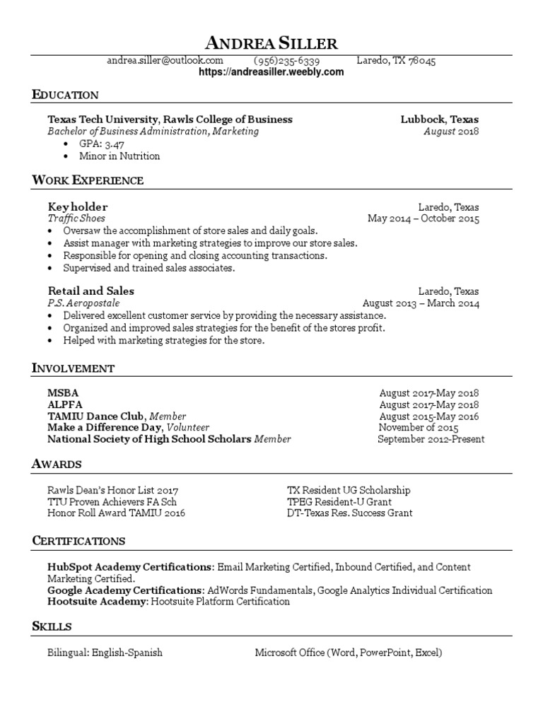 Ttu Resume Andrea Siller PDF