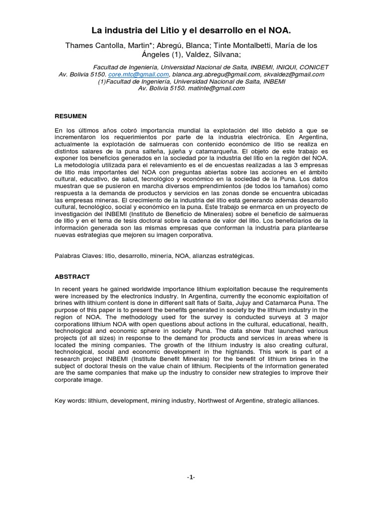 Impacto del Litio en el NOA Argentino | PDF | Minería | Litio