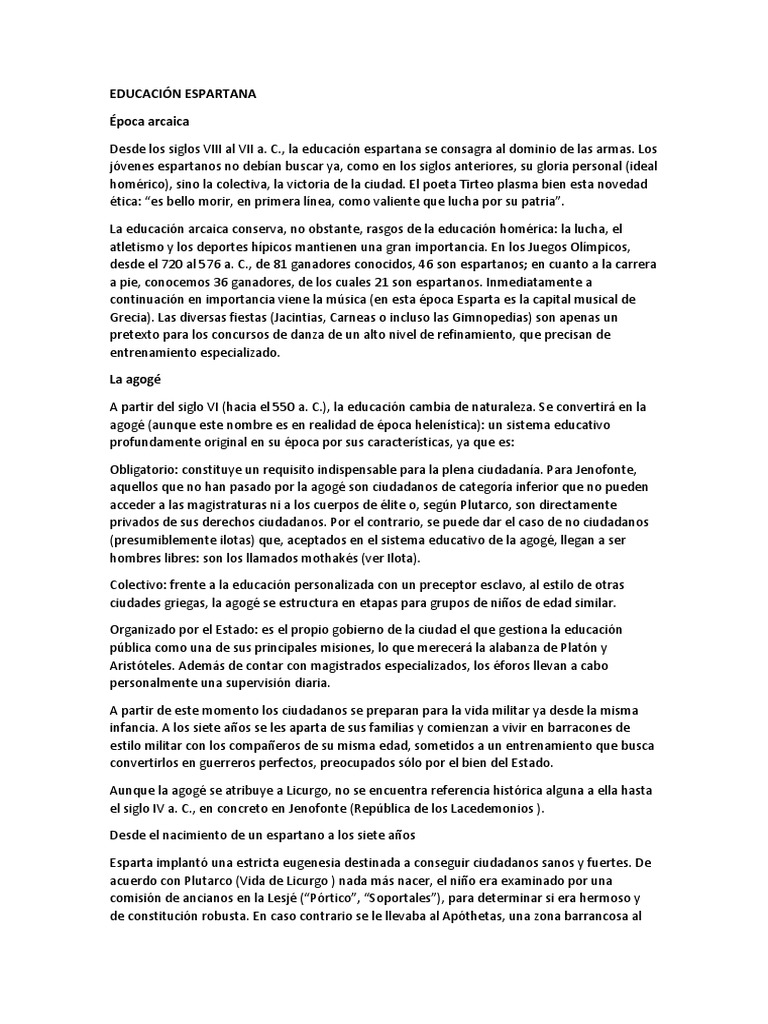 Educación en Esparta: La Agogé y su Rigor | PDF | Esparta | Antigua Grecia