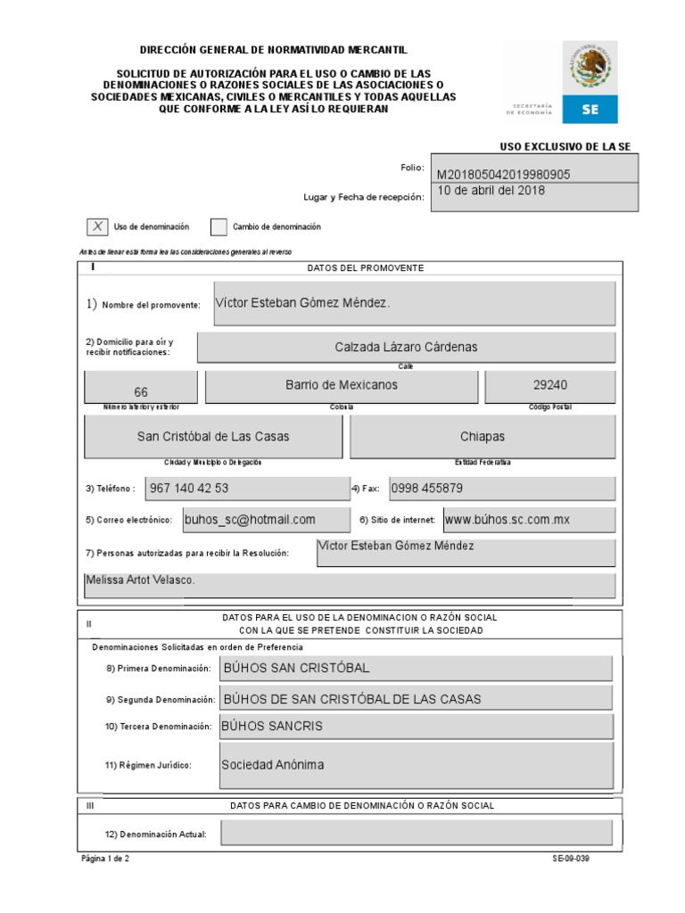 Solicitud de Permiso Para El Uso de La Denominacion o