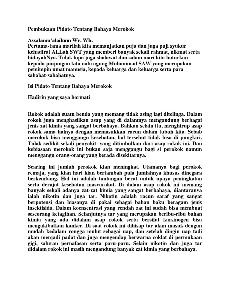 Teks Pidato Tentang Bahaya Merokok Kumpulan Referensi Teks Pidato