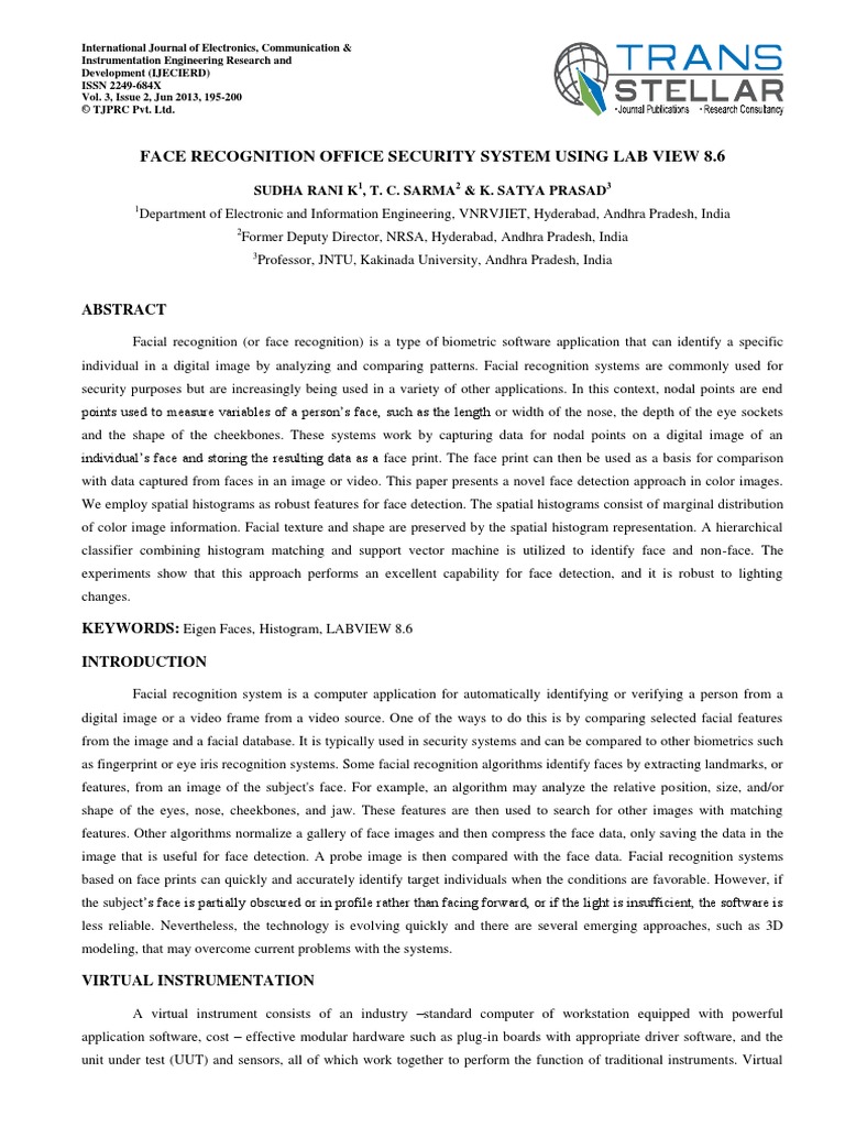 Face Recognition Office Security System Using Lab View 8.6: Sudha Rani ...