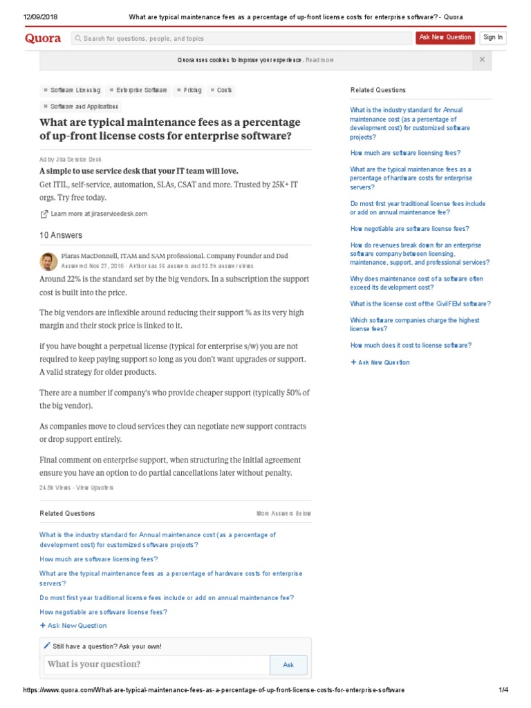 Typical Software Maintenance Fees | PDF | Fee | License