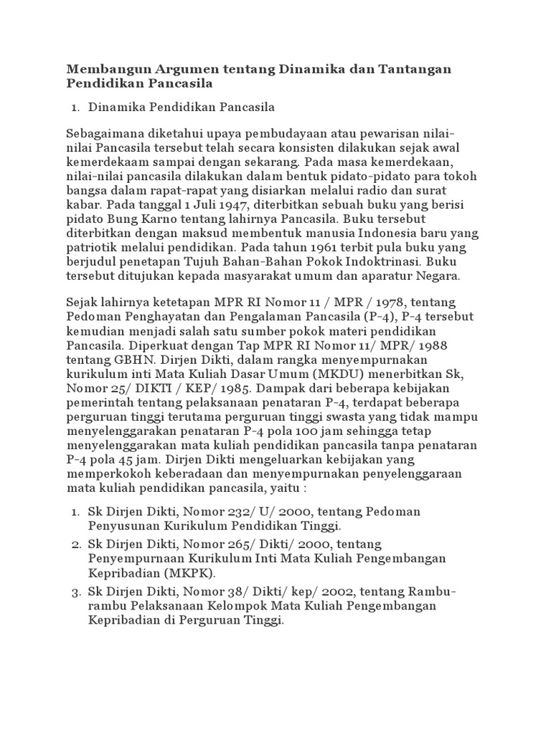 Membangun Argumen Tentang Dinamika Dan Tantangan Pendidikan Pancasila PDF