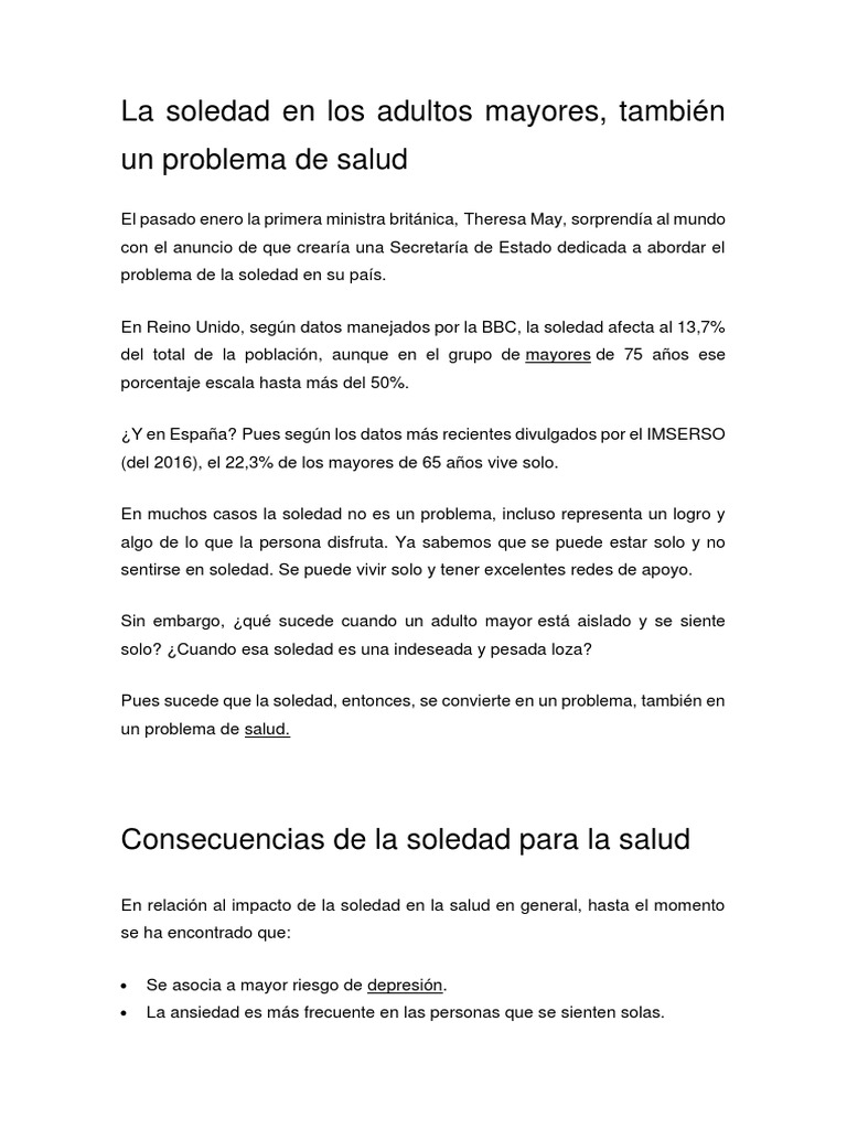 Consecuencias de la soledad en mayores | PDF | Soledad | Adultos