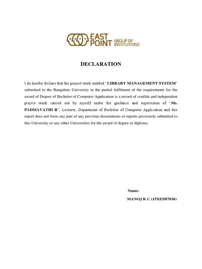 BCA Project: Library Management System | PDF