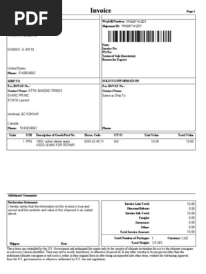 Commercial Invoice for Julian