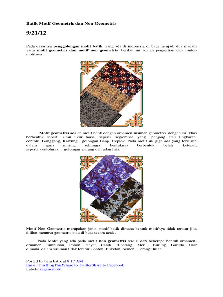 Perbedaan Motif  Batik Geometris  Dan  Nongeometris  Batik 