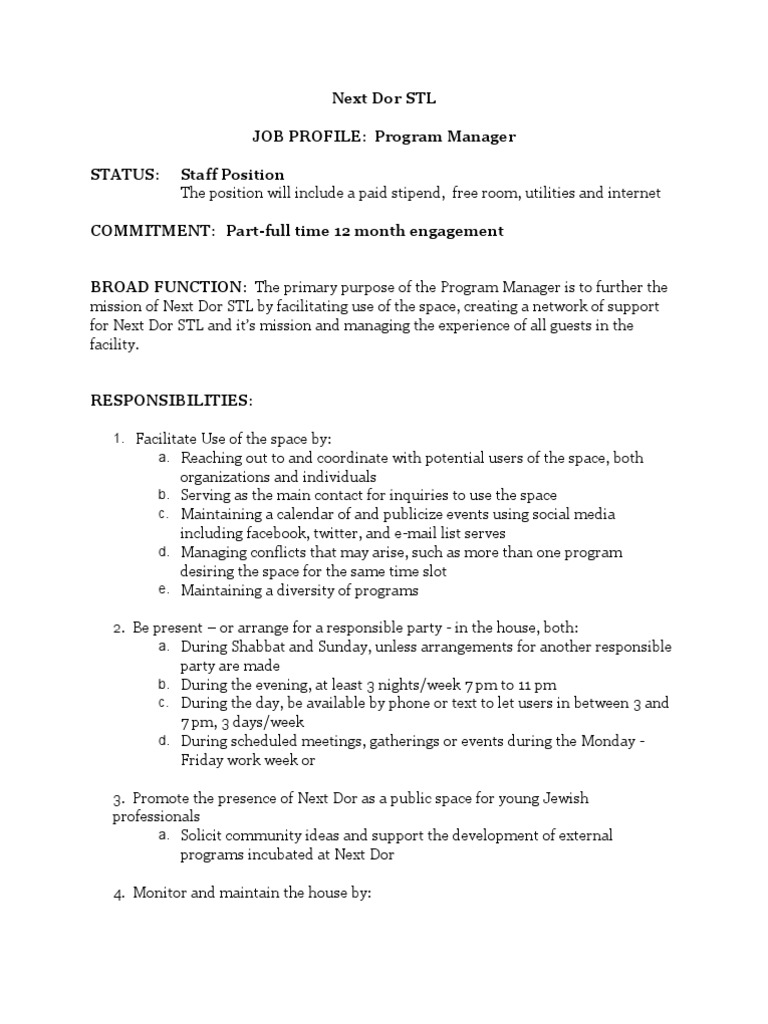 Program Manager Position | PDF | Community | Communication