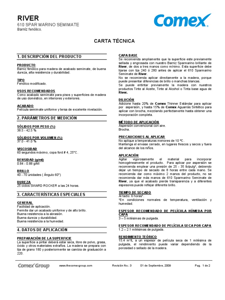 Comex River 610 Spar Marino Semimate | PDF | Cepillo | Madera