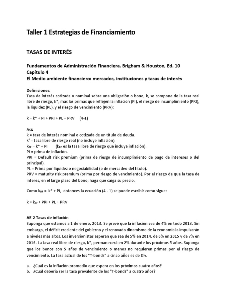 Taller 1 Estrategias De Financiamiento Pdf Compartir Finanzas