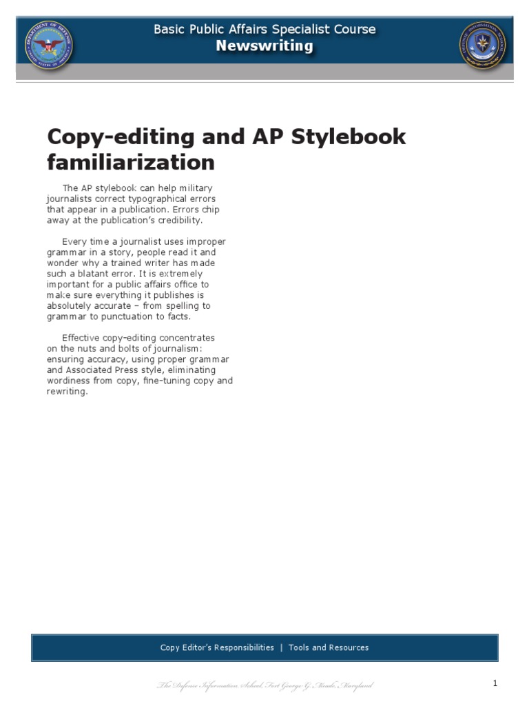 AP Stylebook and Copy Editing Copy Editing Editing
