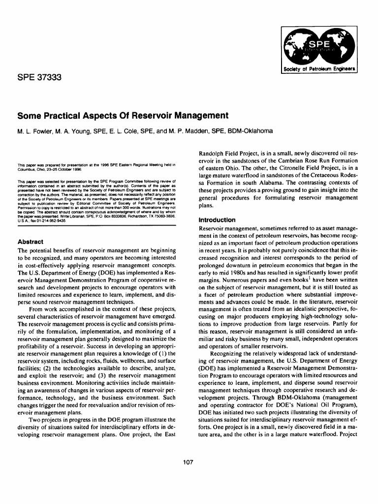 Some Practical Aspects of Reservoir Management | PDF | Petroleum ...