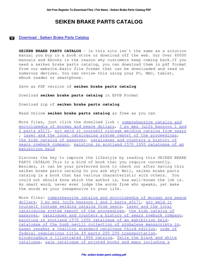 Seiken Brake Parts Catalog PDF PDF Mail Order E Books