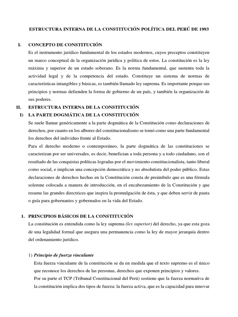 Estructura Interna de La Constitución Política Del Perú de 1993 Constitución Derecho