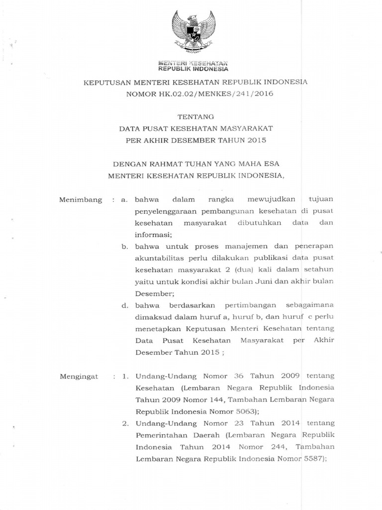 Kepmenkes Data Puskesmas Tahun 2015