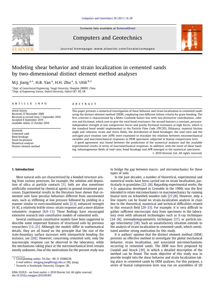 Computers and Geotechnics M.J. Jiang, H.B. Yan, H.H. Zhu, S. Utili