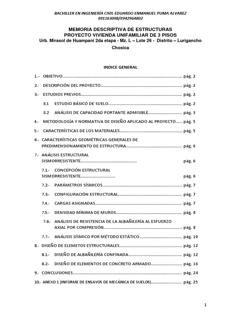 Memoria Descriptiva de Estructuras Proye PDF | PDF | Fundación ...